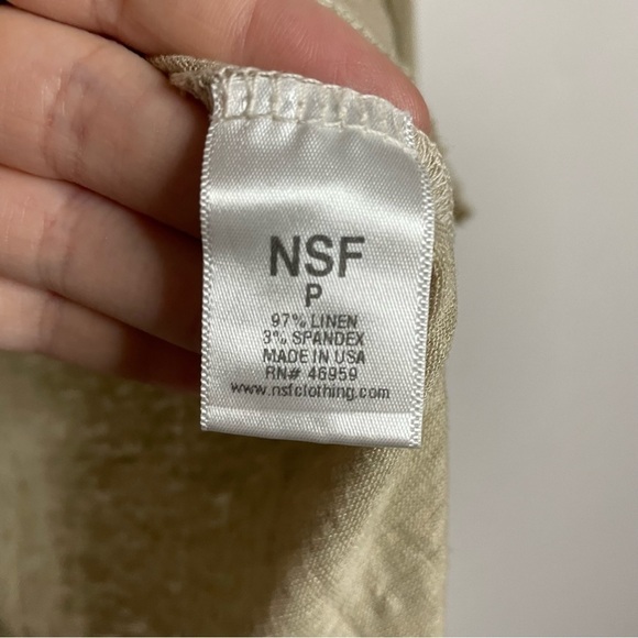 NSF Linen Blend Neutral Asymmetrical Hemline Long Sleeve Shirt - Picture 12 of 13